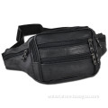 Mens Womens Black Leather Fanny Pack Waist Hip Bag Pouch 3 Zippered Pockets
